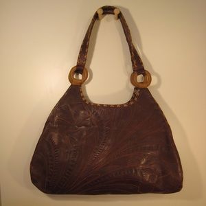 Rich Dark Brown Tooled Leather Bag